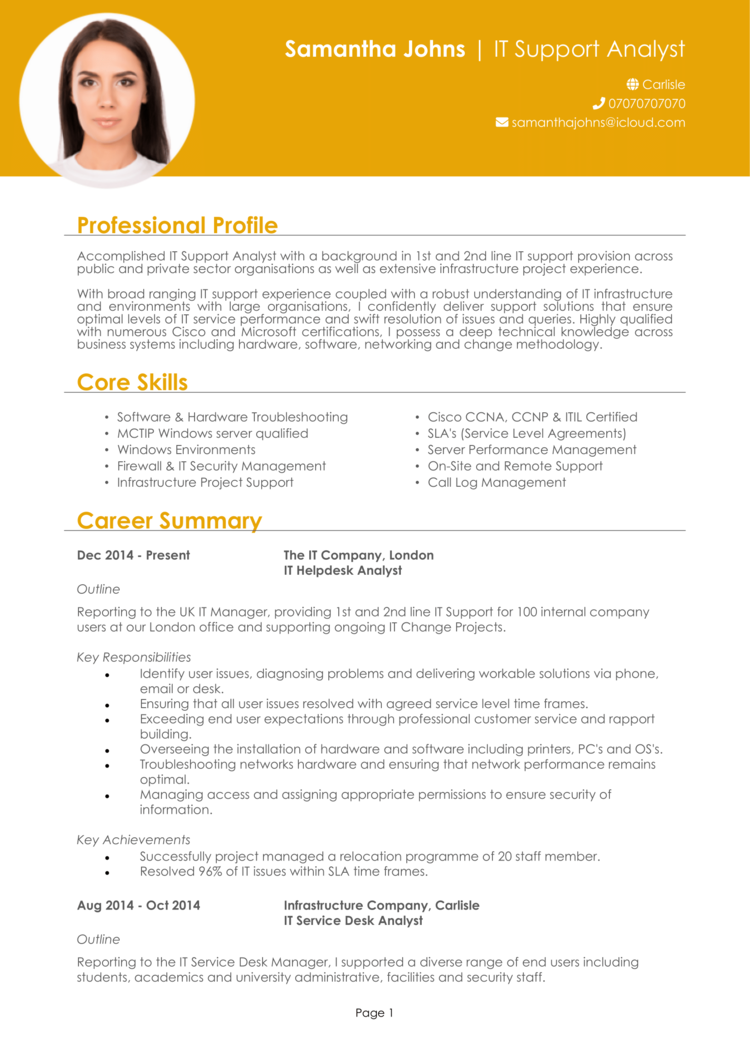 IT Support Analyst CV-1