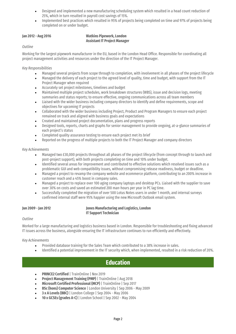 IT Project Manager CV-2