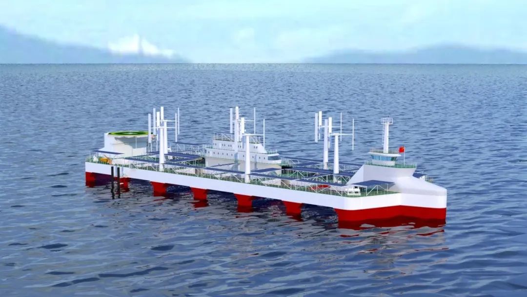 全球首创漂浮式动力定位养殖平台“湛江湾一号”效果图。