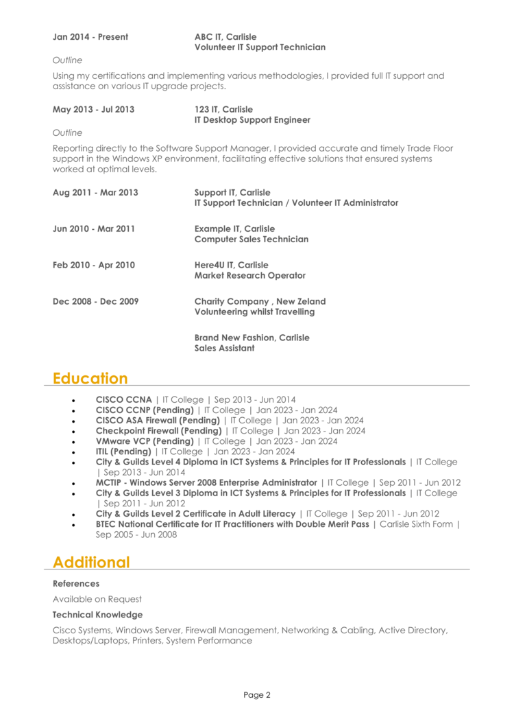 IT Support Analyst CV-2