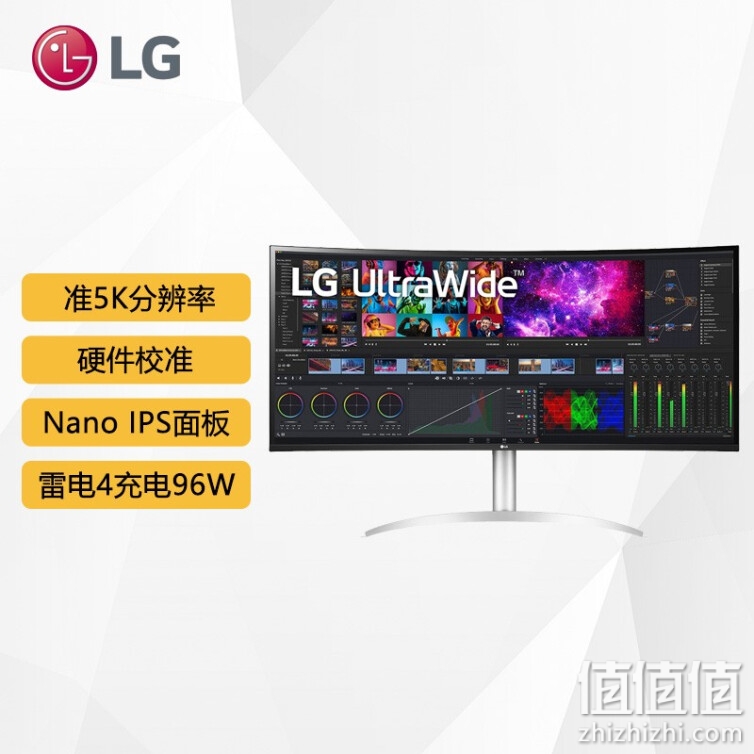 LG 39.7英寸曲面屏幕 准5K显示器 Nano IPS三代面板 硬件校准 5K菊花链 内置音箱 雷电4反向充电96W 设计师 40WP95C