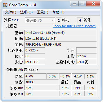 Core Temp(检测CPU温度软件)